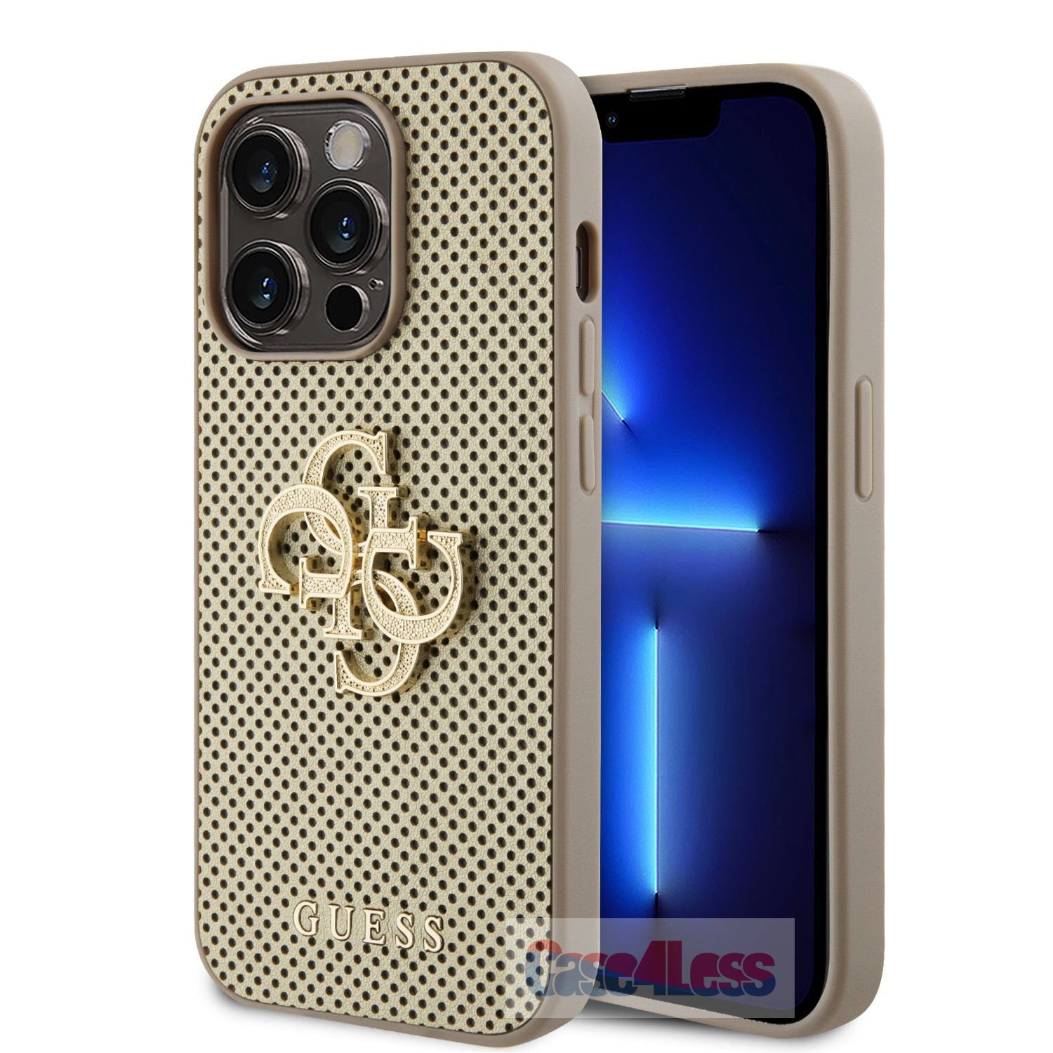 Guess PU Perforated 4G Glitter Metal Logo Case for iPhone 14 Pro Max Gold