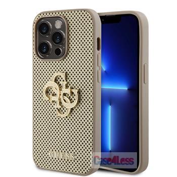 Guess PU Perforated 4G Glitter Metal Logo Case for iPhone 15 Pro Gold